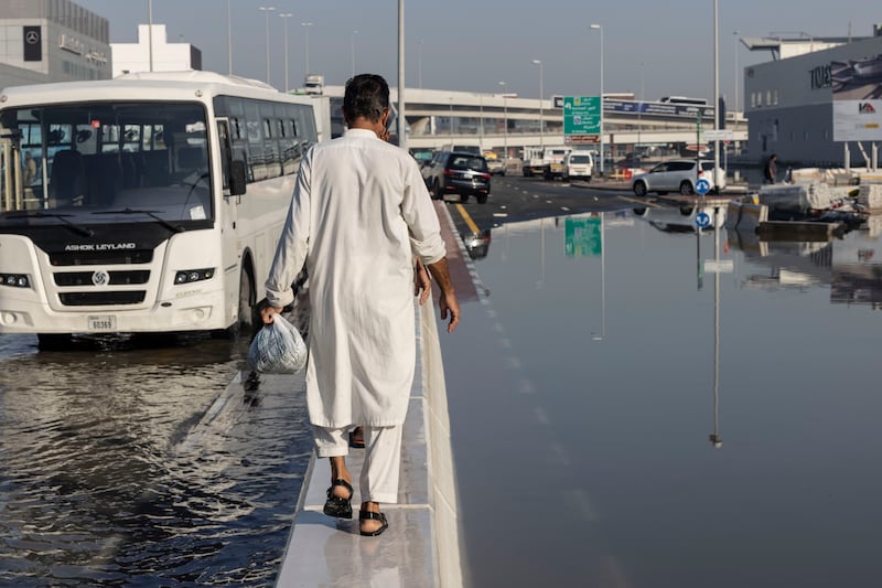 A flooded section near the D65 exit from Sheikh Zayed Road in Al Quoz, Dubai. Antonie Robertson / The National