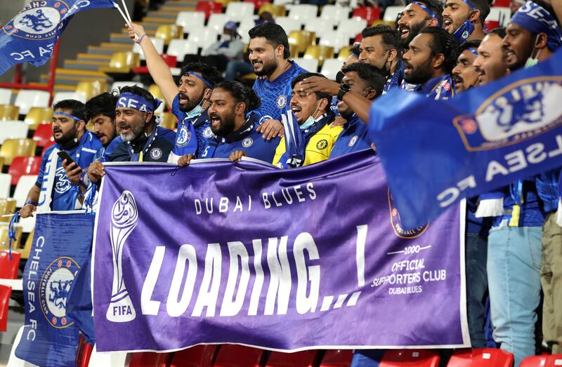 Chelsea fans during the final at the Mohammed bin Zayed Stadium in Abu Dhabi. 