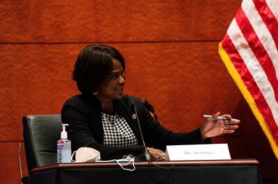 Rep. Val Demings, D-Fla., speaks during a House Judiciary Committee hearing on Capitol Hill in Washington, Wednesday, June 24, 2020, on oversight of the Justice Department and a probe into the politicization of the department under Attorney General William Barr.  (Anna Moneymaker/The New York Times via AP, Pool)