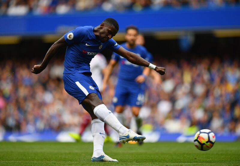 LONDON, ENGLAND - AUGUST 12:  Antonio Rudiger of Chelsea has a shot on goal during the Premier League match between Chelsea and Burnley at Stamford Bridge on August 12, 2017 in London, England.  (Photo by Dan Mullan/Getty Images)