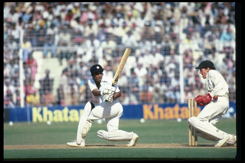 Nov 1979:  Sunil Gavaskar of India sweeps during his century in the 6th Test against Australia in Bombay.  Wright is the Australian wicket-keeper.                                                   Mandatory Credit: Adrian Murrell/Allsport UK
