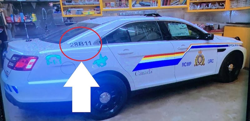 A replica Royal Canadian Mounted Police vehicle alleged to have been used by gunman Gabriel Wortman, in Portapique, Nova Scotia, Canada  EPA