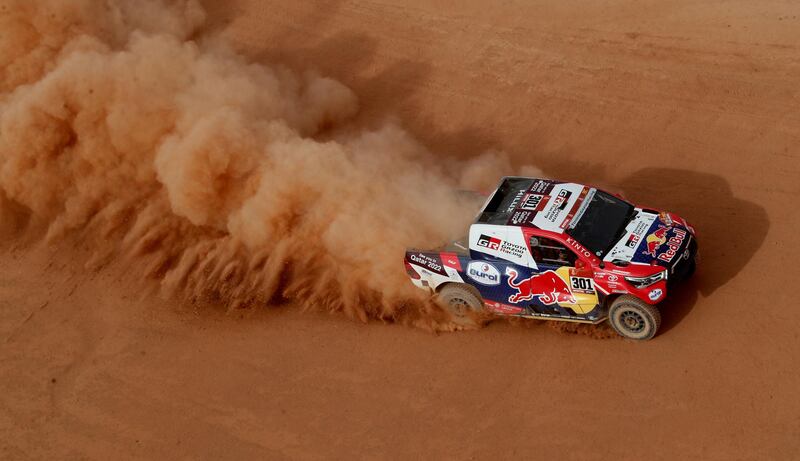 Toyota's Nasser Al-Attiyah and co-Driver Matthieu Baumel during Stage 10. Reuters