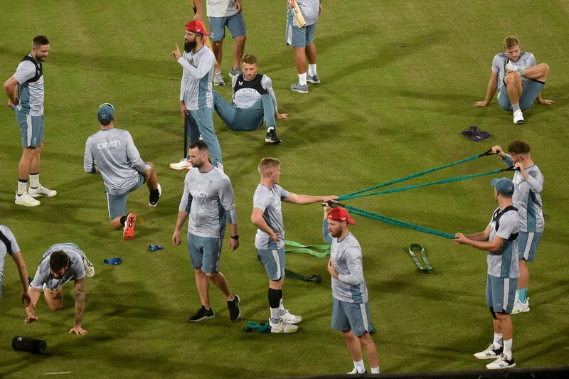 England players during training at the National Cricket Stadium in Karachi. AFP