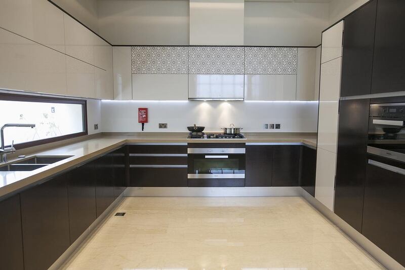The kitchen in one of the type 4 villas. The first phase of the project will comprise 453 luxury villas. Mona Al Marzooqi / The National