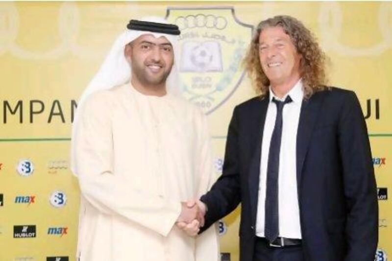 Recently hired Al Wasl coach Bruno Metsu, right, with Swaidan Al Naboodah, the Vice Chairman of Al Wasl Football Committee.