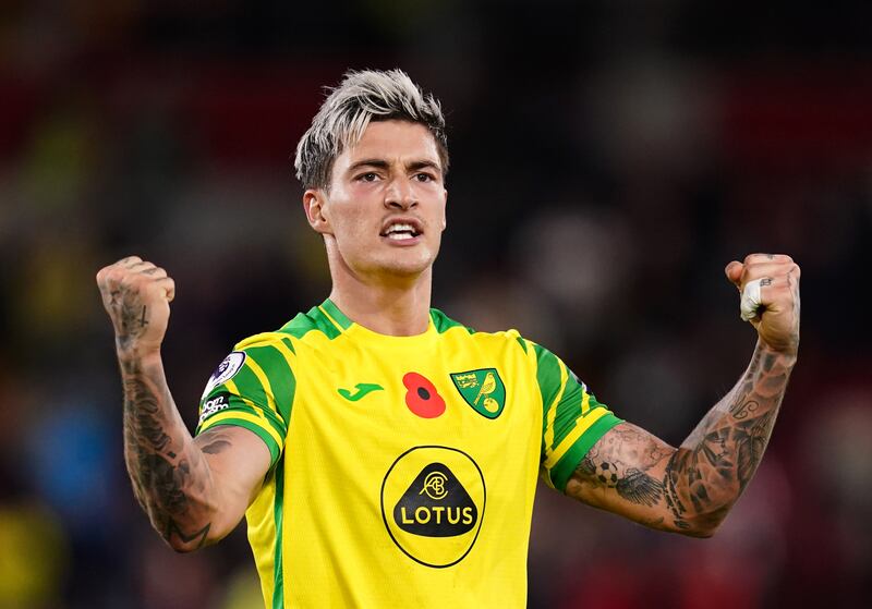 Norwich City's Mathias Normann salutes the fans after the final whistle. PA