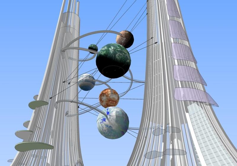 Three of the spheres between the planned Phoenix Towers will be themed restaurants. Courtesy Chetwoods Architects