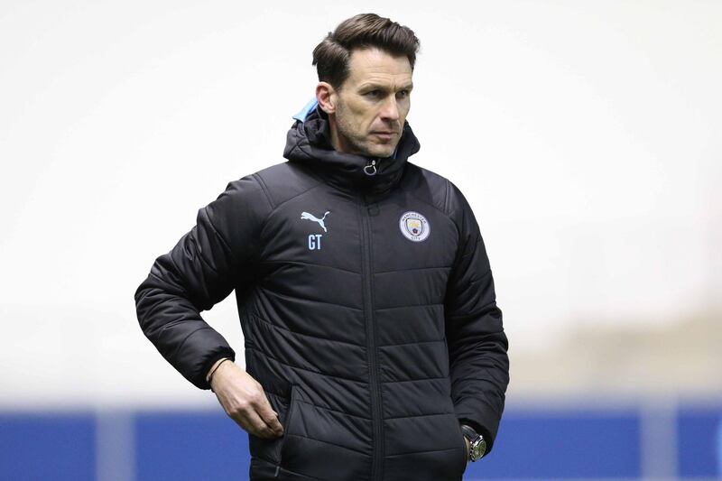 MANCHESTER, ENGLAND - FEBRUARY 06: Gareth Taylor, manager of Manchester City U18's, reacts during the FA Youth Cup: Fifth Round match between Manchester City and Fulham FC at The Academy Stadium on February 06, 2020 in Manchester, England. (Photo by Charlotte Tattersall/Getty Images)