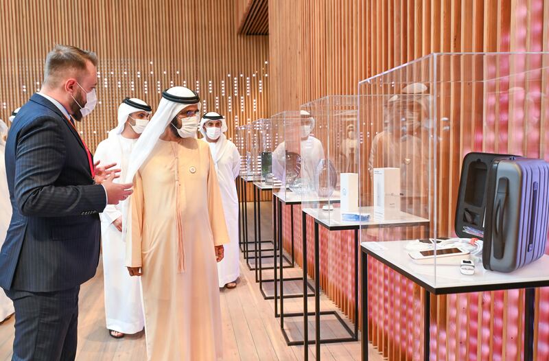 Sheikh Mohammed bin Rashid at the Poland pavilion. Expo 2020 Dubai ends on March 31.