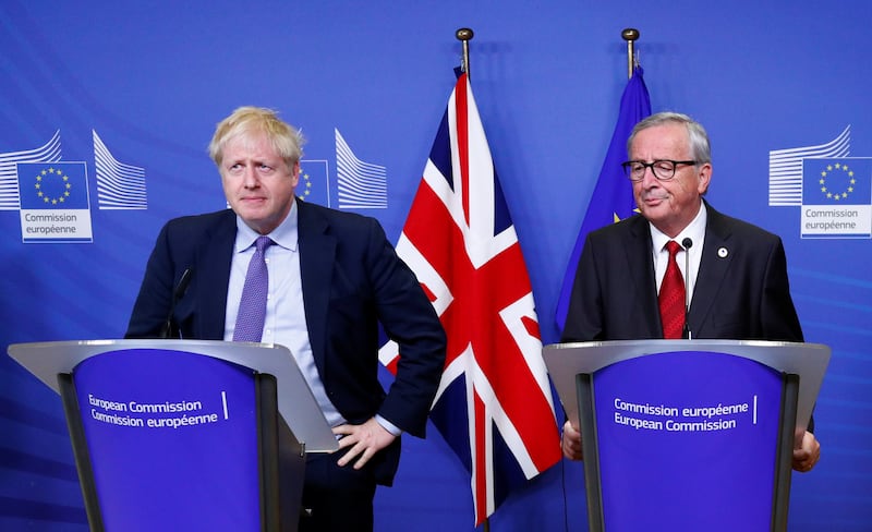 European Commission President Jean-Claude Juncker and Britain's Prime Minister Boris Johnson attend a news conference after agreeing on the Brexit deal, at the sidelines of the European Union leaders summit, in Brussels, Belgium October 17, 2019. REUTERS/Francois Lenoir