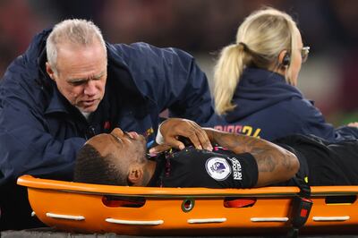 Ivan Toney of Brentford is taken off injured on a stretcher against West Ham. Getty Images