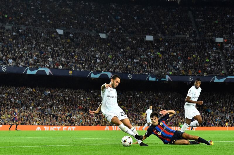 Hakan Calhanoglu – 7. Put in a free-kick delivery that caused chaos in the Barcelona box and deserved a finish. His ambitious shot caused problems for Ter Stegen. Delivered the pass that assisted Martinez. AFP