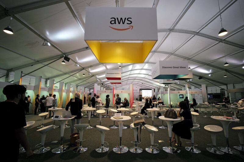 Amazon Web Services log is seen at Bahrain Technology Week, after AWS announced the opening of Data Centres in Bahrain by early 2019, in Manama, Bahrain, September 26, 2017. REUTERS/Hamad I Mohammed