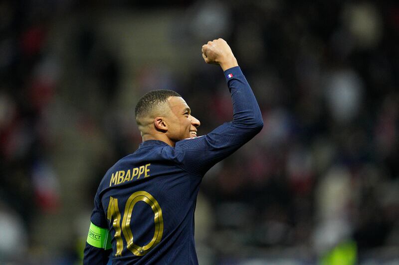 France's Kylian Mbappe celebrates after scoring against Gibraltar. AP