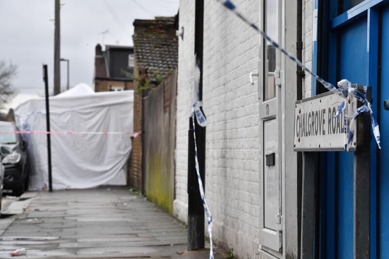 A police forensics tent is seen behind a police cordon at the scene of a fatal shooting in north London on April 3, 2018.
A 17 year-old girl died after being found with gunshot wounds in North London late on April 2, 2018, police said. London overtook New York's monthly murder tally for the first time in modern history for February 2018. Fifteen people were murdered in London during February, compared to 14 in New York, according to police figures. The British capital also suffered 22 fatal stabbings and shootings in March, higher than the 21 in New York. London's murder rate has grown by nearly 40 percent in three years, while police figures show that New York's has fallen by 87 percent since 1990, raising pressure on mayor Sadiq Khan and Metropolitan Police chief Cressida Dick. 
 / AFP PHOTO / Ben STANSALL