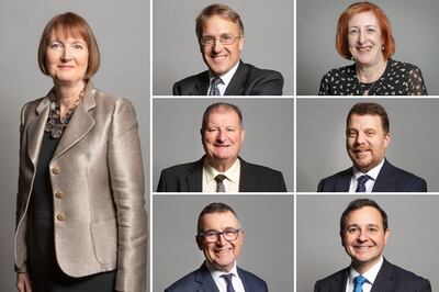 The Privileges Committee, clockwise from left: Harriet Harman, Charles Walker, Yvonne Fovargue, Andy Carter, Alberto Costa, Bernard Jenkin and Allan Dorans. Photo: UK Parliament