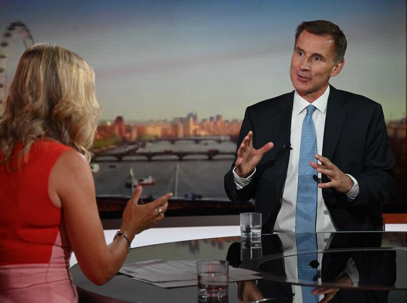 Former leadership candidate Jeremy Hunt appearing on the BBC One current affairs programme, 'Sunday Morning'. PA