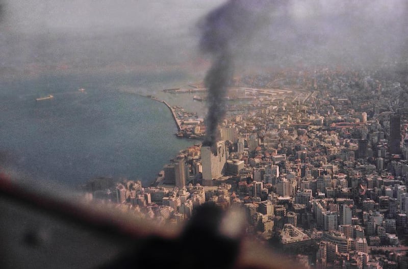 Smoke rises from the Holiday Inn in Beirut on December 15, 1975, the year the country’s civil war began. AP 