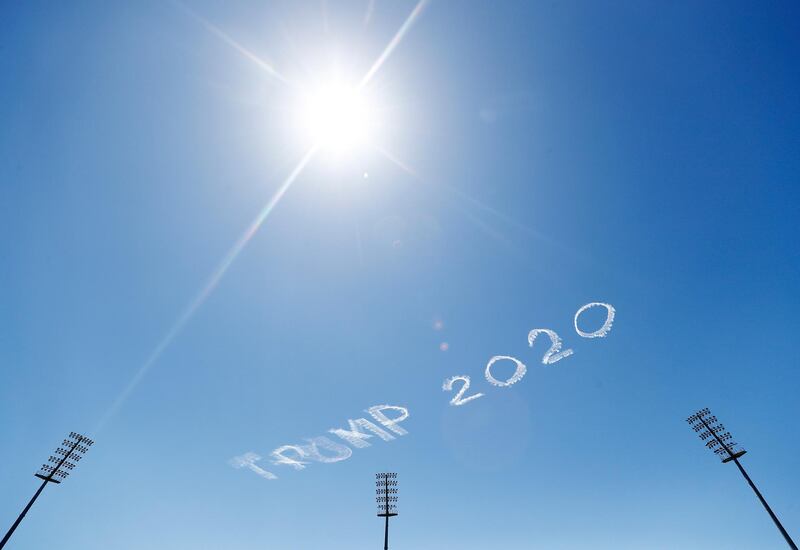 'Trump 2020' written in the sky during the Women's Big Bash League WBBL match between the Adelaide Strikers and the Sydney Sixers at Drummoyne Oval, on November 15, 2020, in Sydney, Australia. Getty Images
