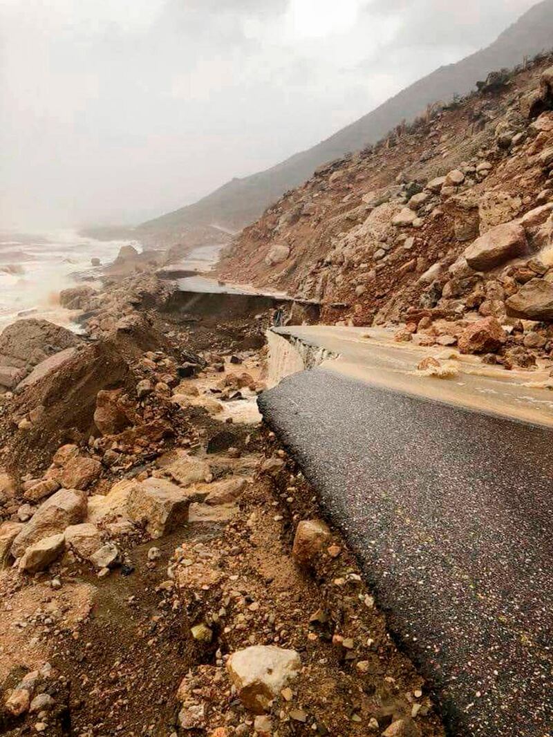 The cyclone caused landslide, collapsing coastal roads in Hadibu.