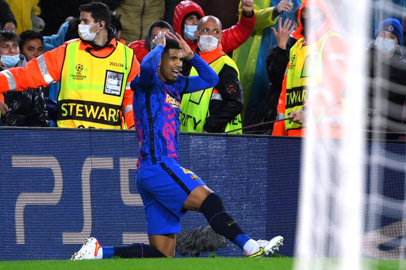 Barcelona defender Ronald Araujo reacts after his goal was disallowed. AFP