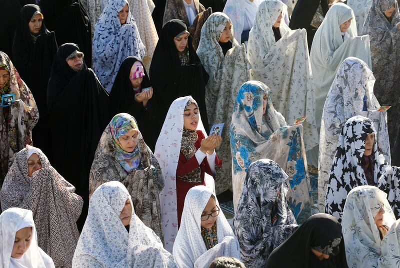 Iranian women take part in an Eid-al Fitr prayer ceremony at the shrine of Abdol Azim in the city of Shahre-Ray, Iran. EPA