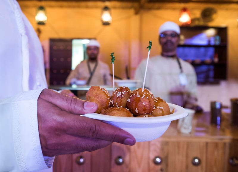 AL WATHBA, UNITED ARAB EMIRATES- An Emirati sweets luqaimat in an Emirati restaurant at Sheikh Zayed Heritage.  Leslie Pableo for The National