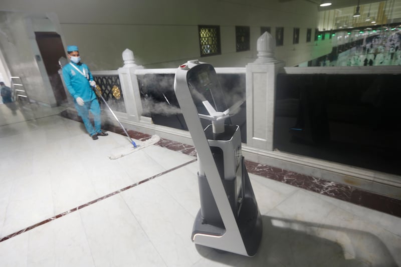 A robot sterilises an area of the Grand Mosque before Hajj.