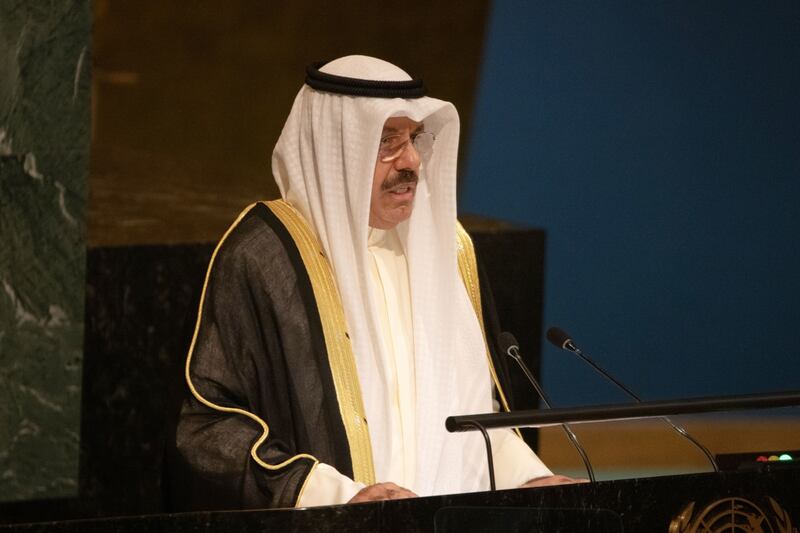 Sheikh Ahmed Nawaf Al Sabah addresses at the UN General Assembly in September. Bloomberg