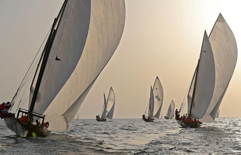 Sailors participate in the annual long-distance dhow sailing race, known as Al Gaffal, near Sir Abu Nair island towards Dubai. AFP