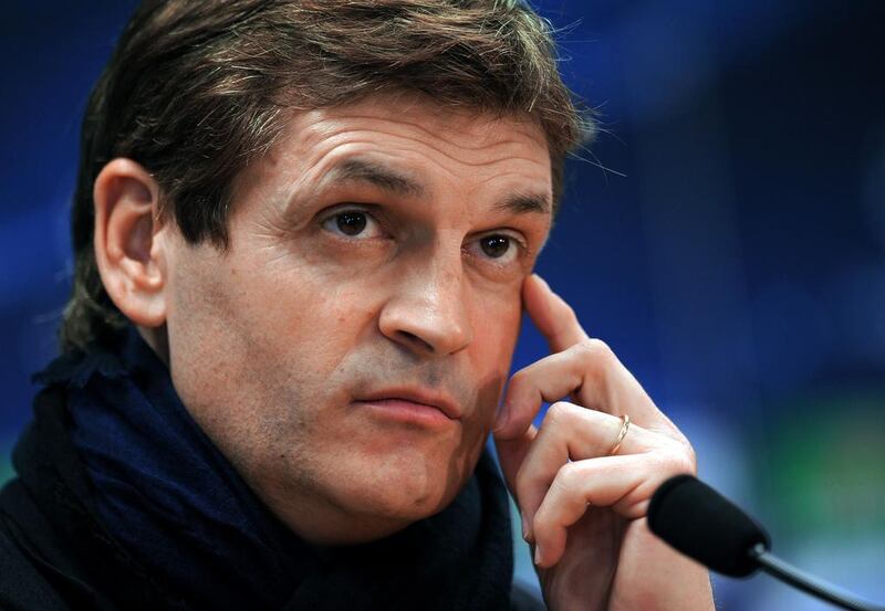 Former Barcelona coach Tito Vilanova, pictured at a news conference on April 30, 2013, has died after a battle with throat cancer. Lluis Gene / AFP