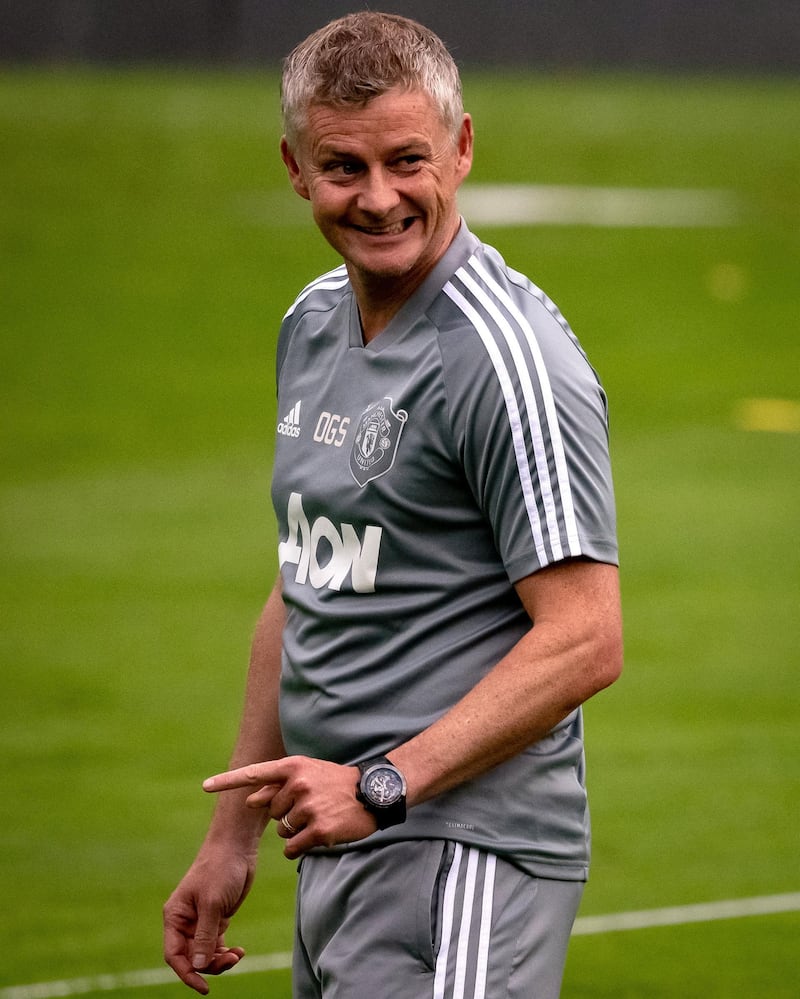COLOGNE, GERMANY - AUGUST 15:  Manchester United Head Coach / Manager Ole Gunnar Solskjaer looks on during a training session at RheinEnergieStadion on August 15, 2020 in Cologne, Germany. (Photo by Ash Donelon/Manchester United via Getty Images)
