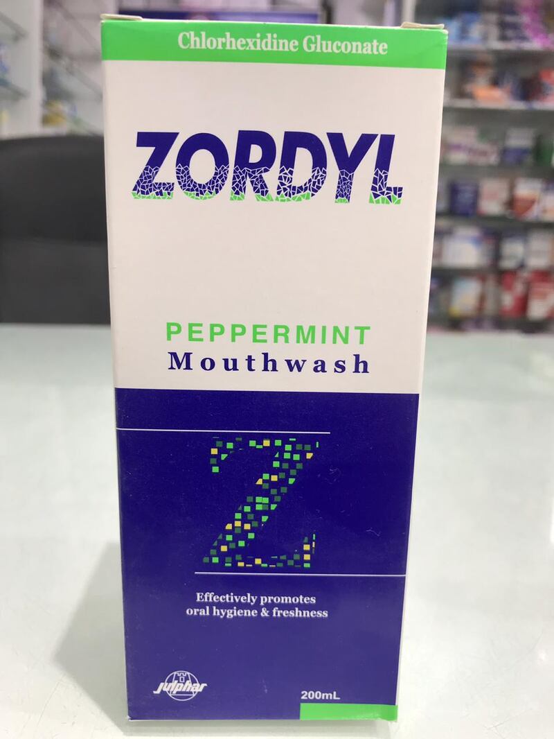 Zordyl, an antiseptic mouthwash, was found to contain harmful impurities and has been withdrawn from the UAE. Courtesy Ministry of Health and Prevention