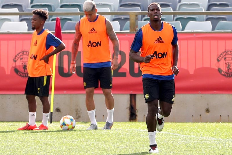 Paul Pogba attends a training session at the WACA in Perth.  EPA