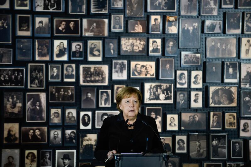 German Chancellor Angela Merkel delivers a speech during the 10th Anniversary of Auschwitz Foundation in Oswiecim, Poland. Getty Images