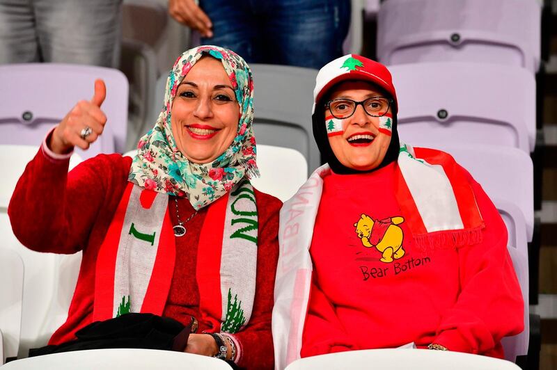 Lebanese supporters cheer ahead of the 2019 AFC Asian Cup group E football match between Qatar and Lebanon at Hazza bin Zayed Stadium in Abu Dhabi. AFP