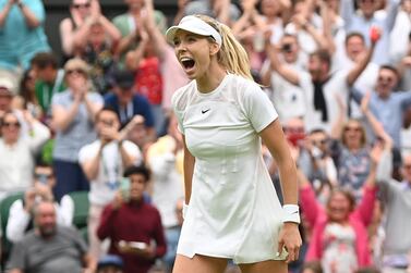 Katie Boulter of Britain celebrates after winning the women's second round match against Karolina Pliskova of Czech Republic at the Wimbledon Championships, in Wimbledon, Britain, 30 June 2022.   EPA / NEIL HALL   EDITORIAL USE ONLY