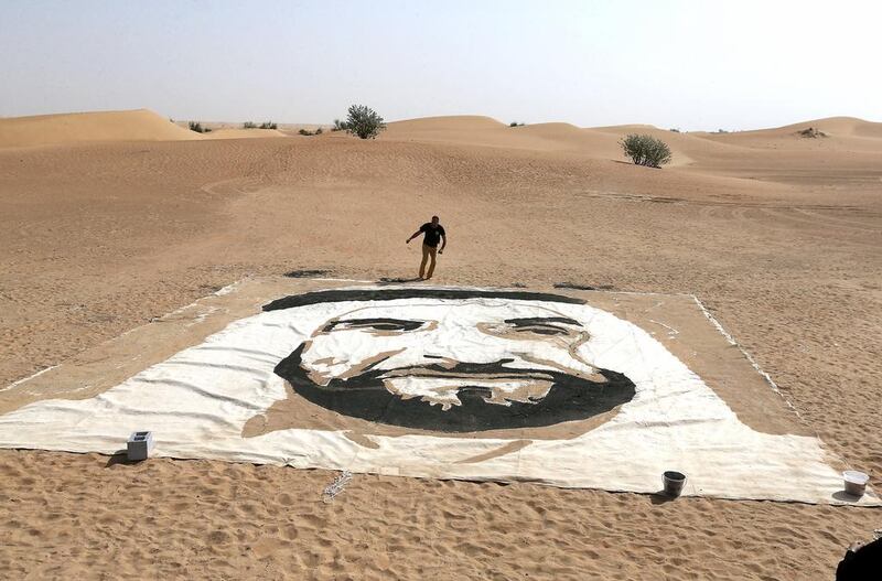 “It’s a great honour for me to be able to produce this portrait,” says Tremblay. After it was completed in the desert, the portrait was moved to the Canadian University of Dubai campus to dry. It will later be transported to Liwa where it will be displayed at the Upcycle exhibition at the Liwa Art Hub on Thursday.