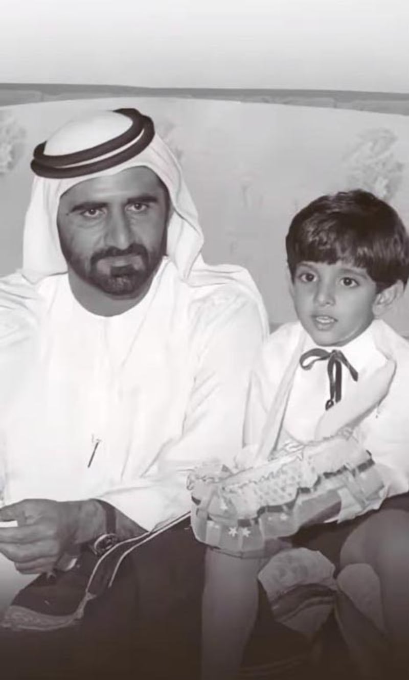A screenshot from a video posted by Sheikh Hamdan for Sheikh Mohammed on Father's Day 