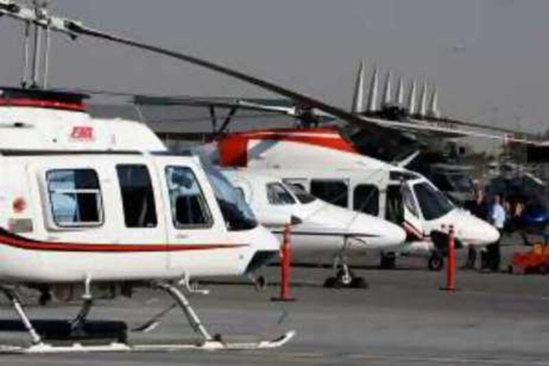 DUBAI, UNITED ARAB EMIRATES – Nov 11: Different  Helicopters on display in the Helishow Dubai 2008 at Dubai Airport Expo Centre, Dubai. (Pawan Singh / The National) *** Local Caption ***  PS32- HELICOPTER SHOW.jpgPS32- HELICOPTER SHOW.jpg