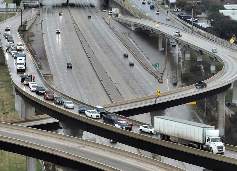 Motorists are stuck on an icy flyover in Austin, Texas, during the storm on Tuesday. Austin American-Statesman / AP