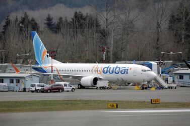  A Boeing 737 MAX aircraft bearing the logo of flydubai. The airline is preparing for the jet to rejoin its fleet. Reuters. 