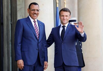 French President Emmanuel Macron hosts Niger's President Mohamed Bazoum at the Elysee Palace in Paris in June. AFP