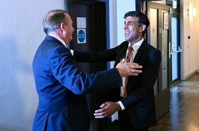 Liam Fox, left, with Rishi Sunak during a Conservative Party membership hustings in Exeter. Getty