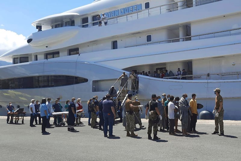Survivors arrive by yacht at the port in Kalamata, about 240km south-west of Athens. AP