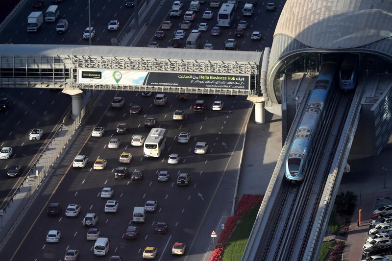 Dubai, United Arab Emirates - March 21st, 2018: Traffic in Downtown, Dubai. Wednesday, March 21st, 2018 in Downtown, Dubai. Chris Whiteoak / The National