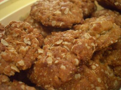A batch of homemade Anzac biscuits.
