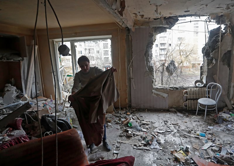 Debris which locals say was caused by shelling in separatist-controlled Horlivka, Donetsk. Reuters