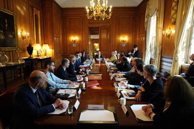 Britain's Prime Minister Rishi Sunak hosts a meeting with vice chancellors from some of the country's leading universities, and representatives from the Union of Jewish Students inside Downing Street. AFP